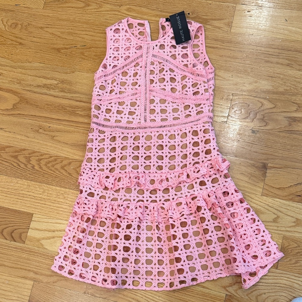 Elegant Pink Crochet Mini Dress